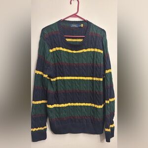 Ralph Lauren Navy, Green & Yellow Striped Cable Crewneck